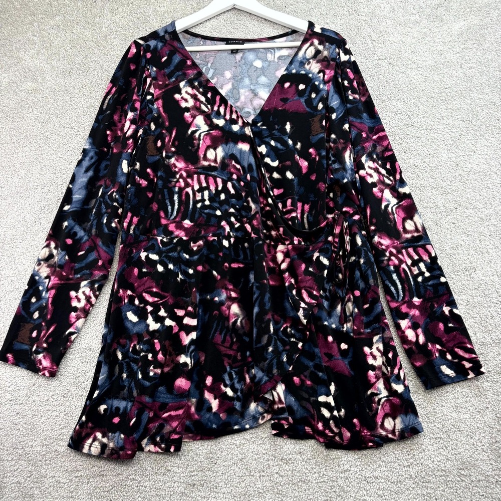 Torrid Studio Knit Wrap Top Womens 3 3X‎ Multi Art To Wear Boho Mature Flatter